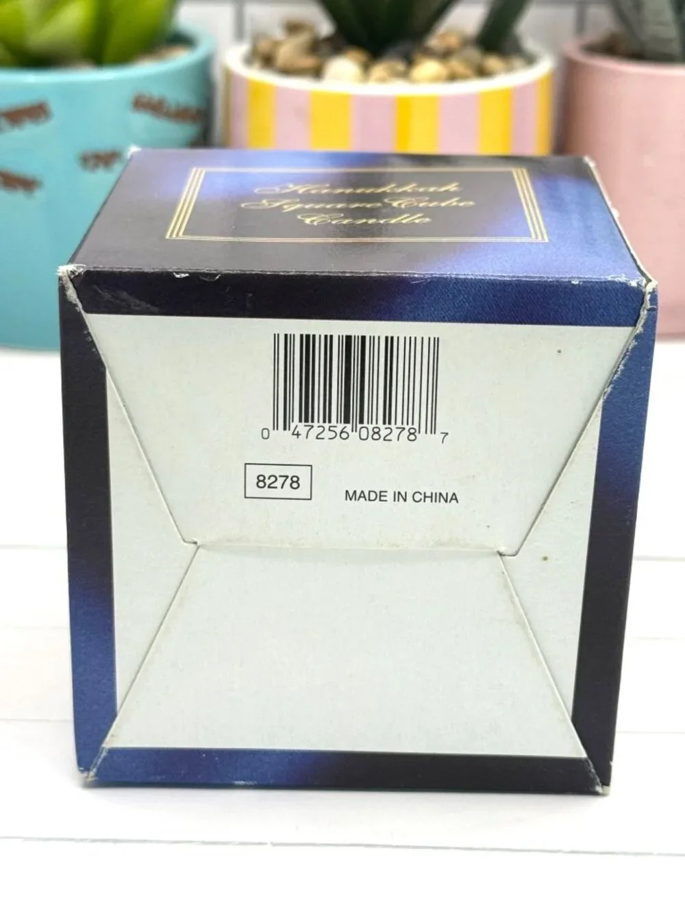 Hanukkah Square Cube Candle With Star Of David & Menorah Design
